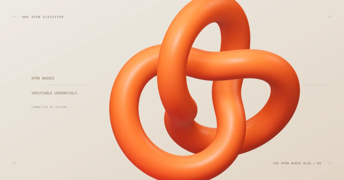 Abstract sculpture connecting the Open Badges and Verifiable Credentials standards.