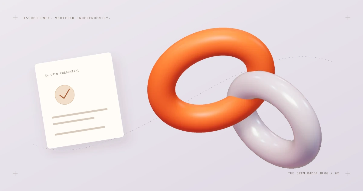 Abstract illustration of an issued credential document with a verification seal.