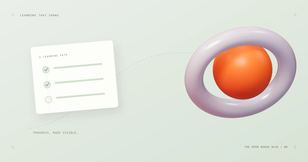 Abstract illustration of a learning path with completed, verifiable milestones.
